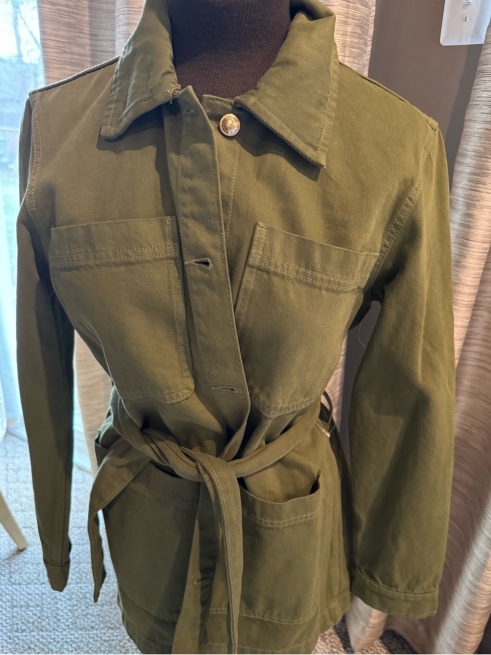 Michael  Kors Olive Green Utility Belted Jacket - Women's